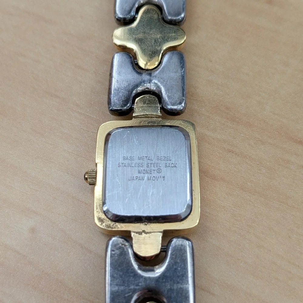 Vintage Monet 1980s Two-Tone Gold and Silver Sculptural Link Bracelet Watch - Picture 8 of 11